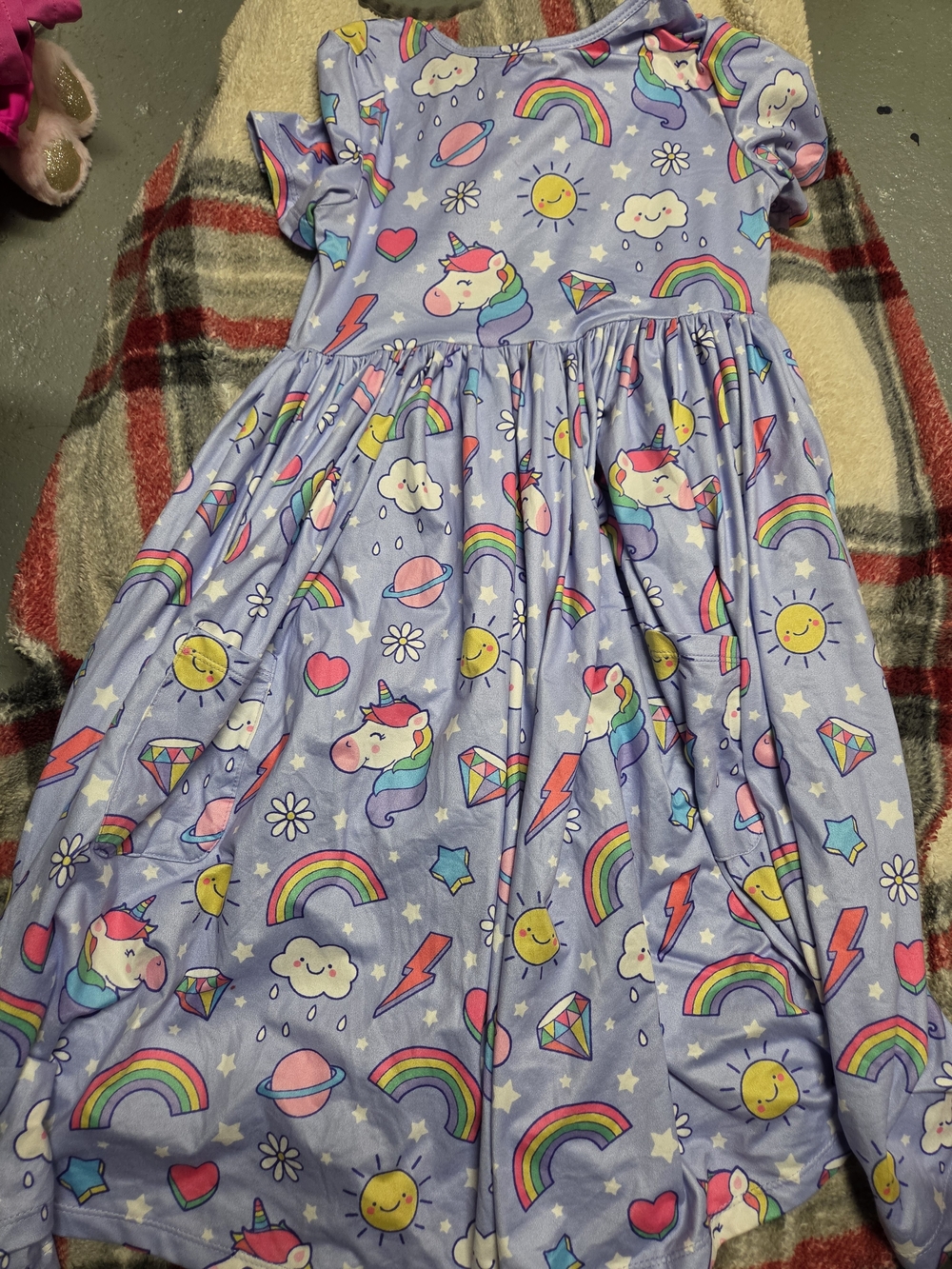 Girls Lavender Unicorn & Rainbow Print Dress